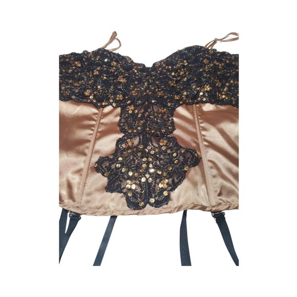 Gold Satin Bustier Corset with Black Lace & Sequins – NWT - Picture 4 of 12